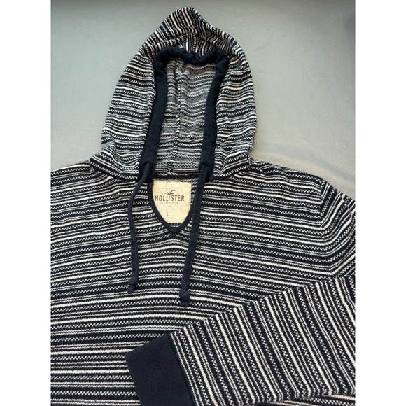 Hollister Hoodie Men's XL Navy White Striped Front Pocket‎ 100% Cotton - Picture 2 of 9